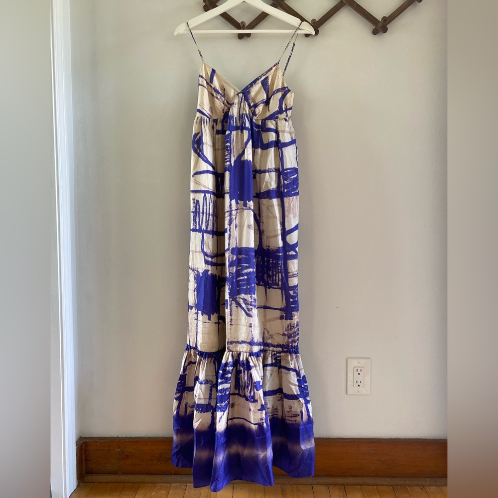 Anthropologie Blue and Ivory Silk Sundress